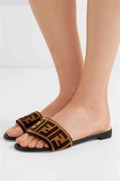 fendi logo printed velvet slide sandals|fendi denim sandals.